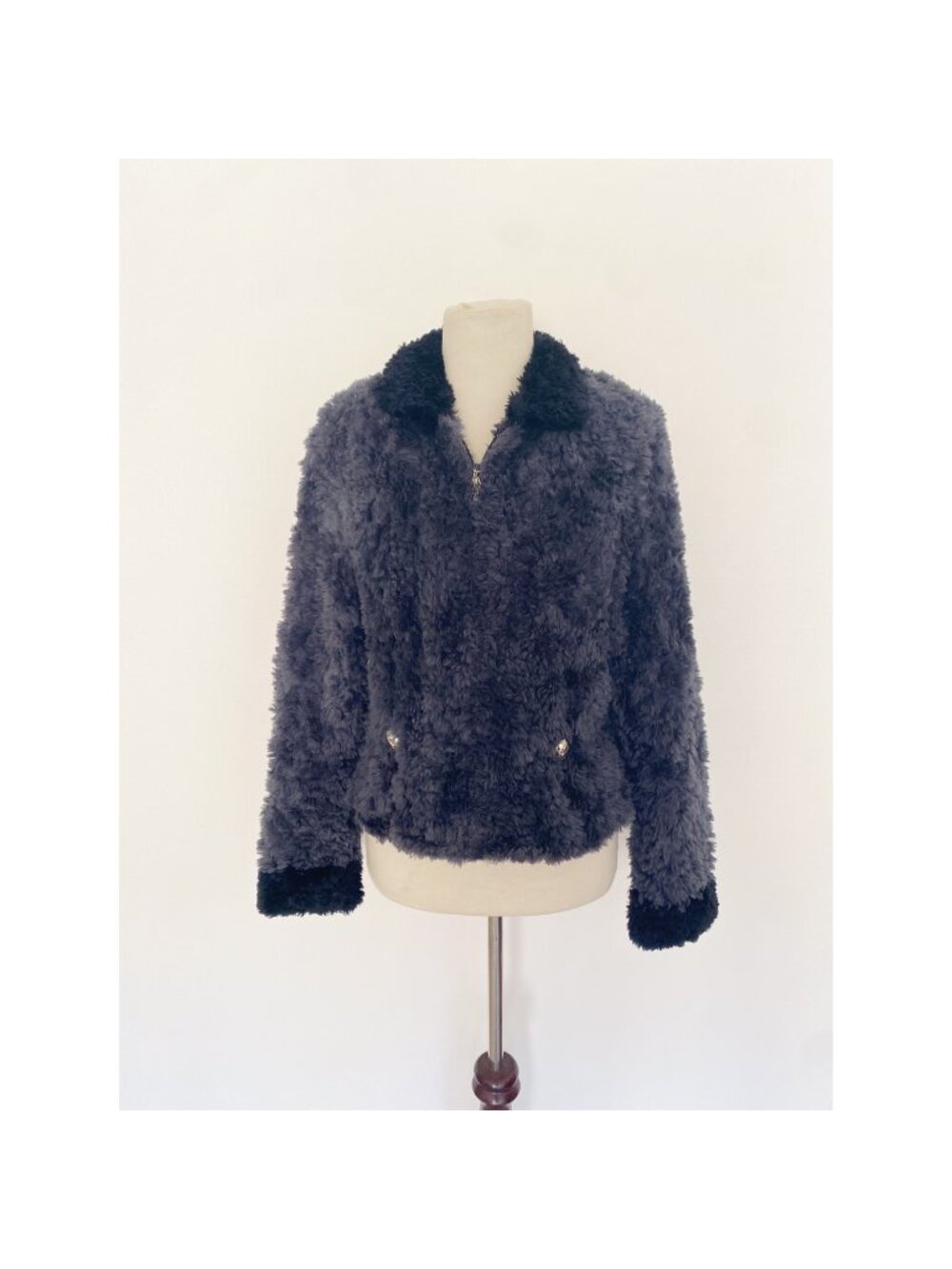 Paula Lishman Canada Knit Fur Sweater Jacket Beaver Blue Black